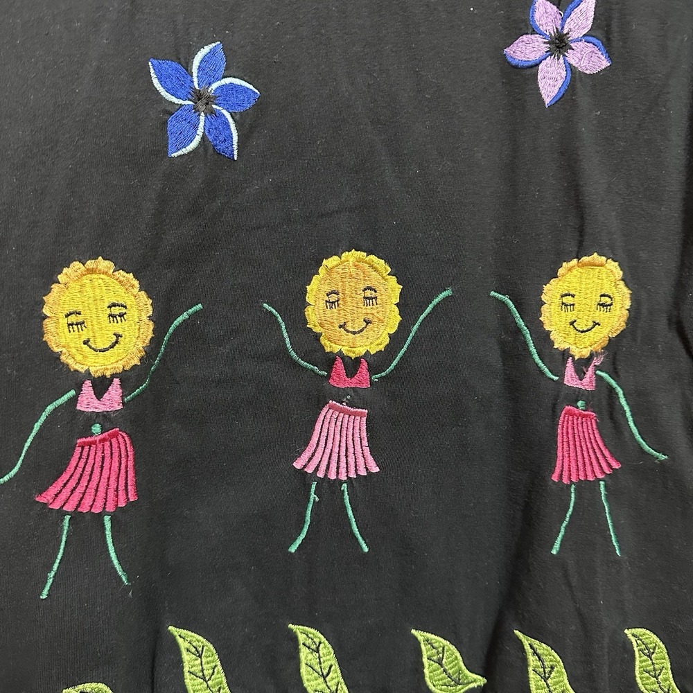 Michael Simon Lite Black Short Sleeve Midi Dress Embroidered Vtg 90's Women's M